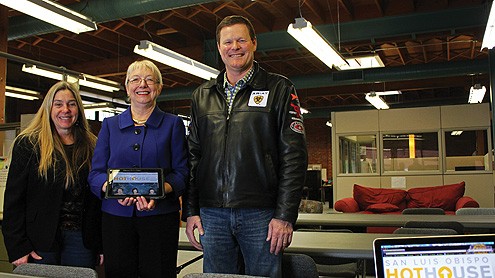 From left: Thea Chase, director of the San Luis Obispo HotHouse, Jo Anne Miller of SLO Seed Ventures, and Clint Pearce, chairman of the HotHouse Community Advisory Board. The startup incubator recently opened on Morro Street in downtown San Luis Obispo. (Alex Kacik photo)
