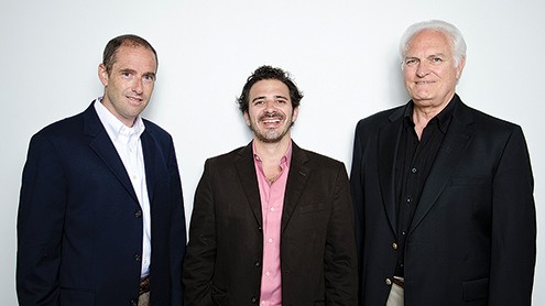 From left, Stephen Honikman, Nathan Homan and Michael McGuire, the principals at Santa Barbara startup Wiser Capital. The firm offers a Web-based platform to help solar installers, clean-energy investors and commercial property owners connect. (Alex Drysdale / Business Times photo)
