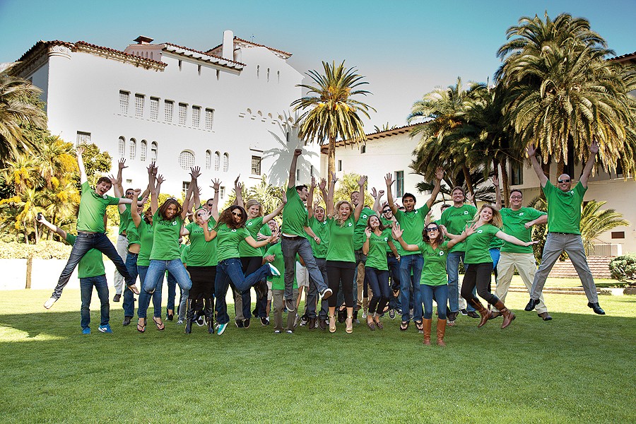Employees of inbound call tech firm Invoca at the Santa Barbara courthouse. The firm recently raised $20 million in new capital that will go toward doubling its work force. (courtesy photo)