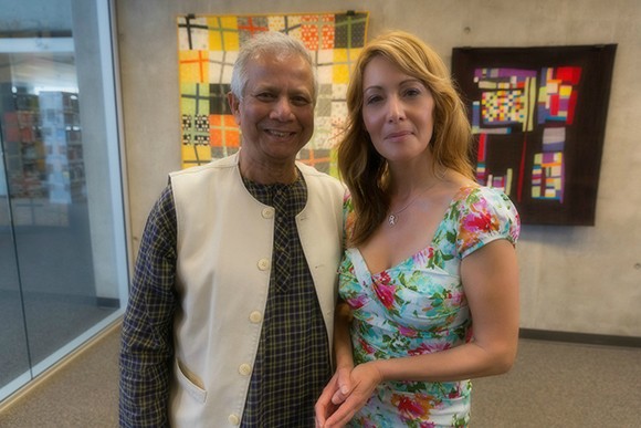 Ventura County FOOD Share CEO Bonnie Weigel, right, with Nobel laureate Muhammad Yunus.  (courtesy photo)