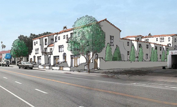 A Ventura County investment group plans to build a 24-unit apartment complex at 72 W. Santa Clara St., on the site of a former bakery. (courtesy rendering)