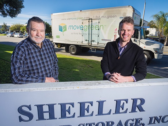 Mel Sheeler, left, recently sold his company, Sheeler Moving and Storage, to Movegreen, which is led by CEO Erik Haney, right. The purchase marks the first move into Ventura County for Santa Barbara-based Movegreen. (Nik Blaskovich / Business Times photo)