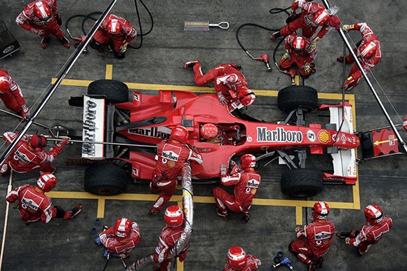 Team Ferrari's Michael Schumacher makes a pitstop at the Formula One Grand Prix of China. (Bloomberg News file photo)