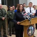California Attorney General Kamala Harris discusses the Plains All American Pipeline indictment outside of the Santa Barbara County District Attorney's office on May 17. (Alex Kacik)